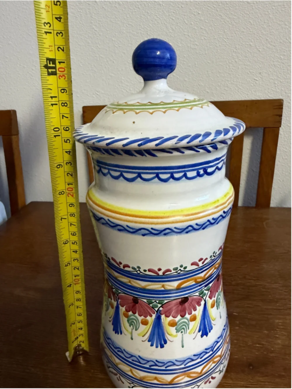 Vintage A.H. Puente Hand Painted Spanish Pottery Lidded Apothecary Jar Canister